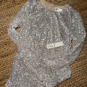 Eliza J Glittering Silver Sequin Gown